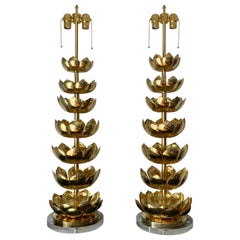 Vintage Pair of Brass Lotus Lamps