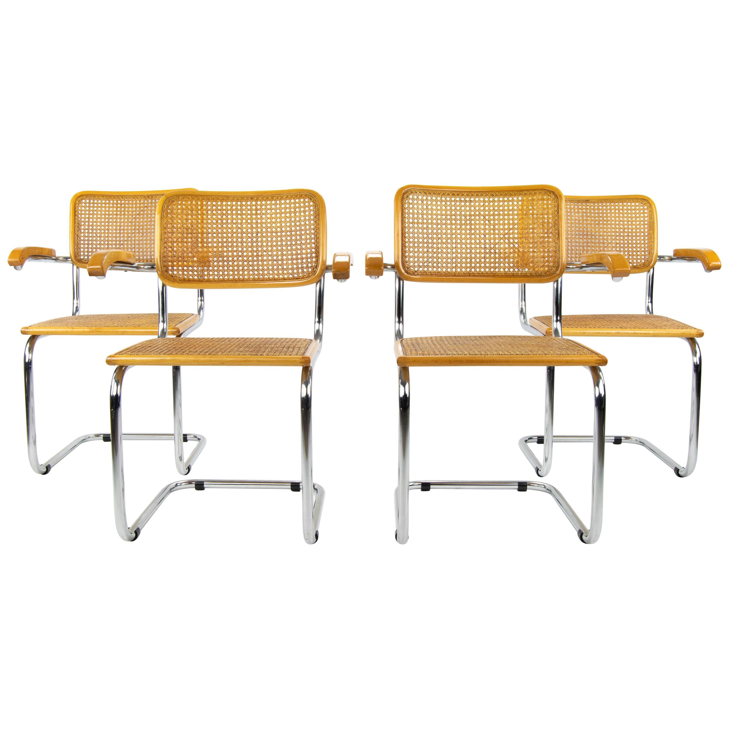 Mid-Century Modern Marcel Breuer Chrome and Golden Beech Cesca Chairs, Italy