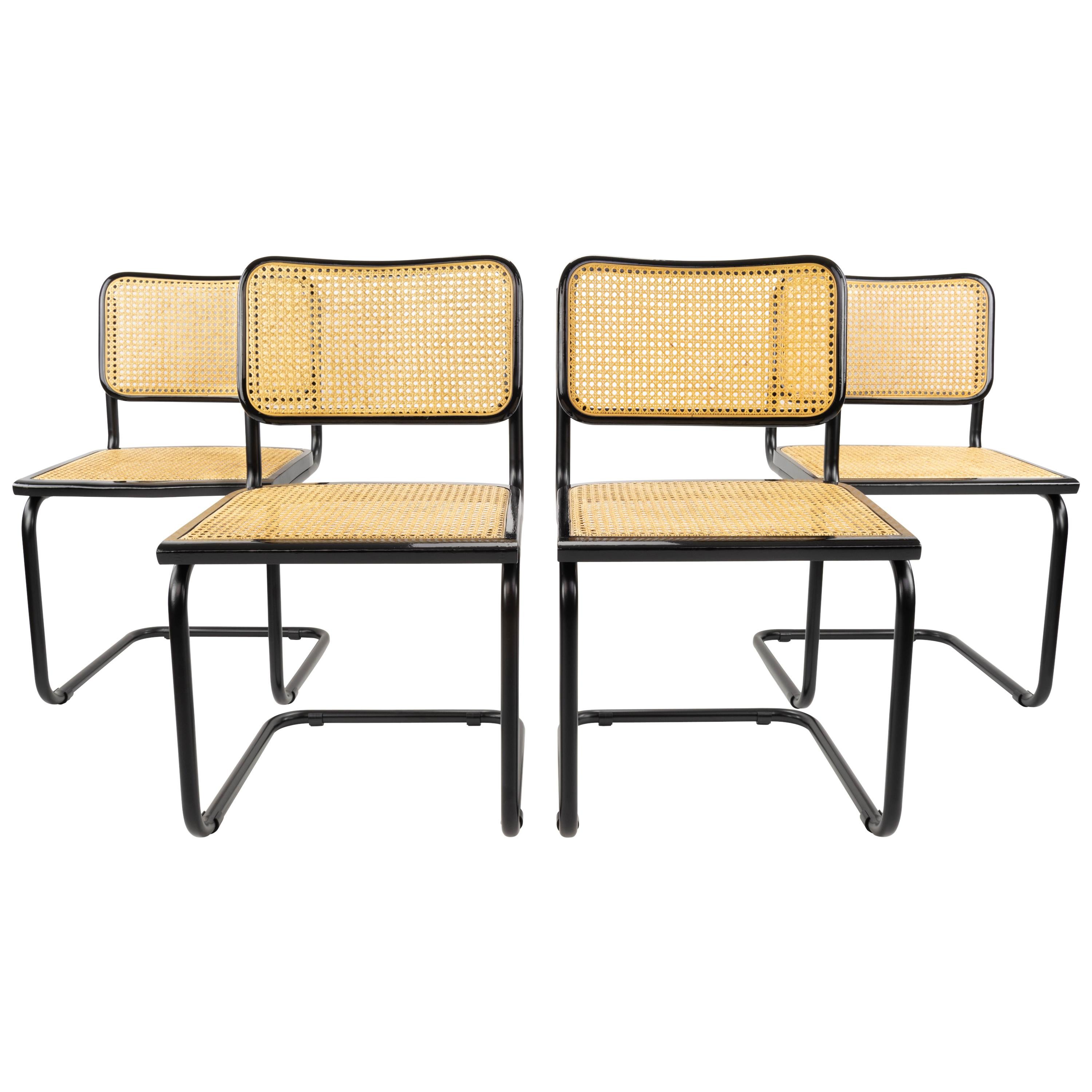 Midcentury Modern Marcel Breuer Black B32 Cesca Chairs, Italy, 1970