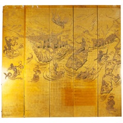 French Art Deco Gold Lacquered Screen by JP Meunier