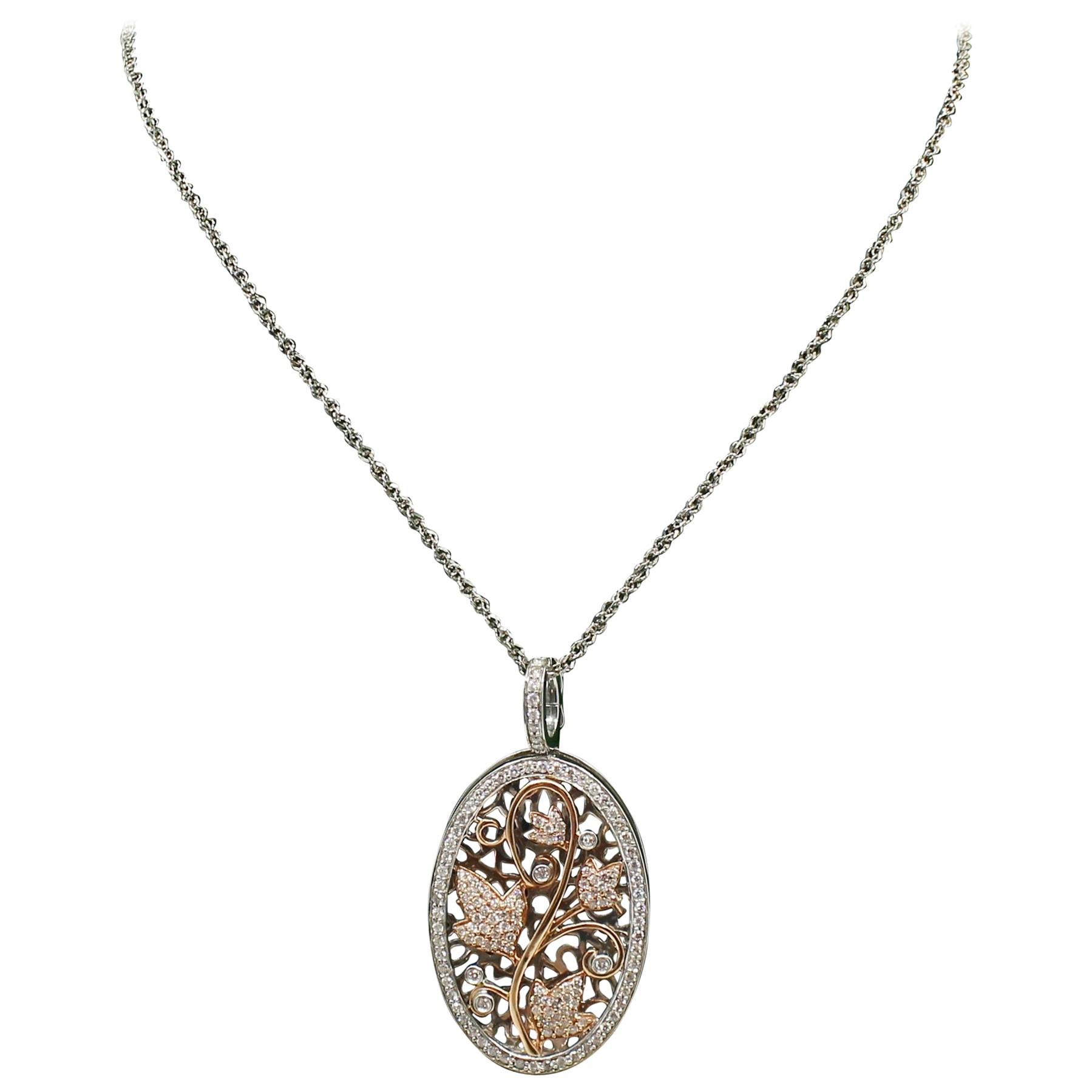 Diamond and 14-Carat Gold Oval Locket on Chain For Sale