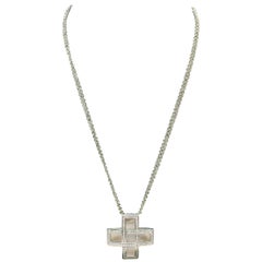 Boodles 18 Carat Gold Diamond and Mother of Pearl Cross on Chain