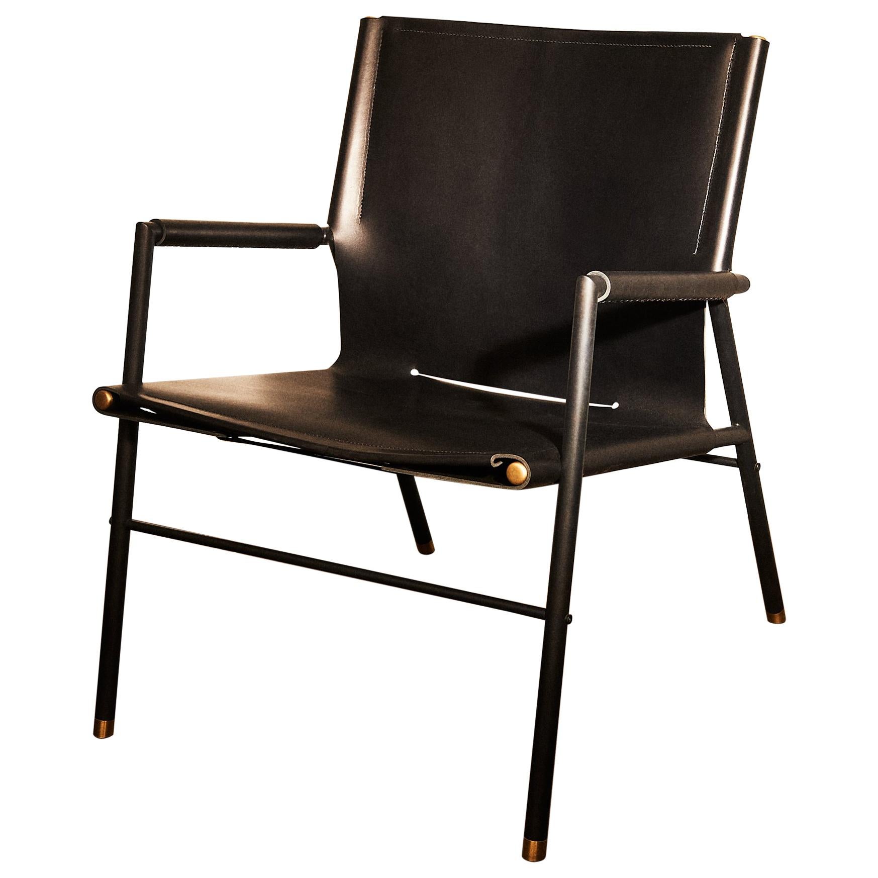 Lincoln Lounge Chair in Blackened Oiled Steel and Full Grain Leather