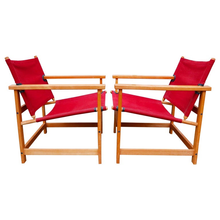 Pair of Danish modern Canvas Safari Style Lounge Chairs ny Hyllinge Mobler  For Sale at 1stDibs