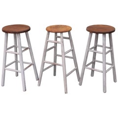Antique Collection of Three Original White Painted Bar Stools