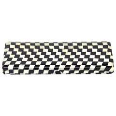 Black and Oyster White Geometric Celluloid Box Vintage Desk Accessory
