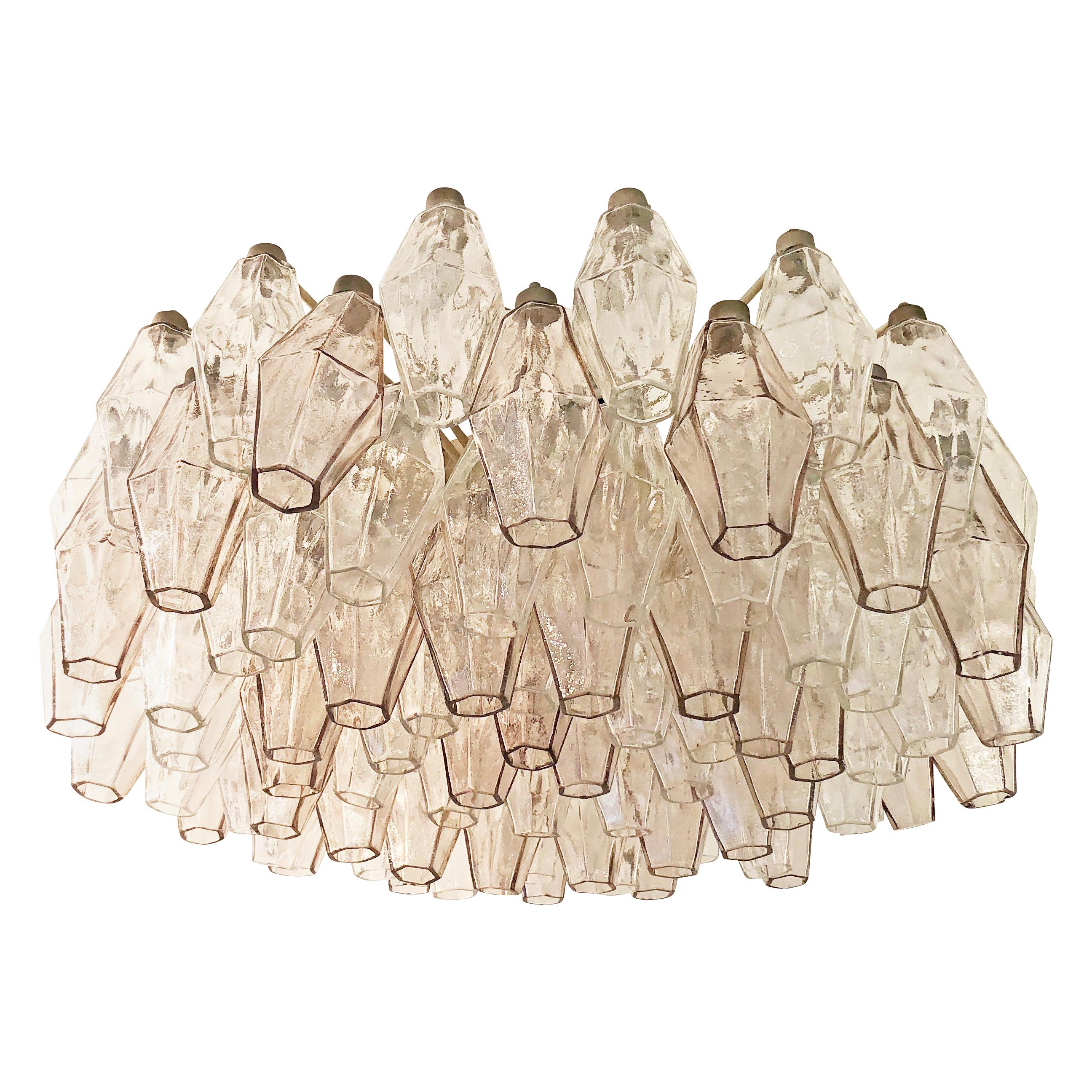 Rose and Clear Glass Venini Polyhedral Chandelier, Italy, 1960s
