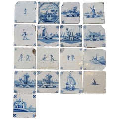 Antique Set of 17 French Tiles, circa 1680