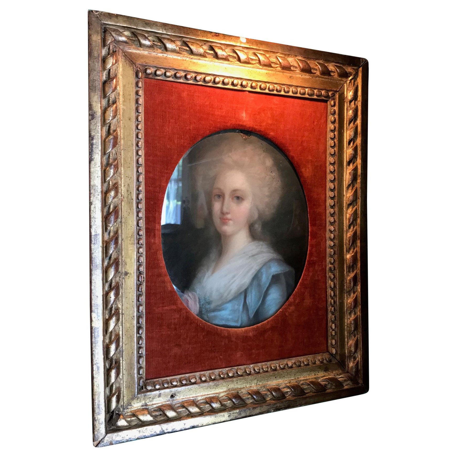 Portrait of a Lady Pastel 19th C. British School Antiques Los Angeles Gilt Wood For Sale