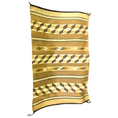 Used Native American Navajo Geometric Optical Handwoven Rug Blanket