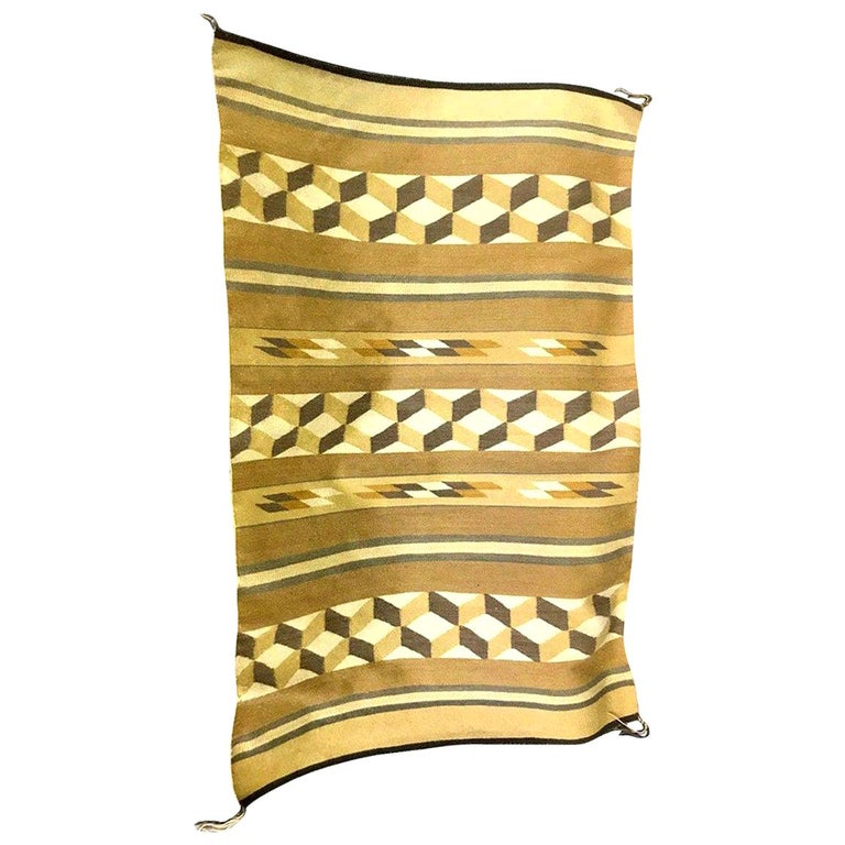 Native American Navajo Geometric Optical Handwoven Rug Blanket For Sale
