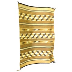 Vintage Native American Navajo Geometric Optical Handwoven Rug Blanket