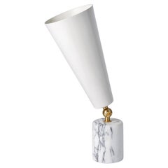 Tato Italia Vox Table Lamp in White Carrara Marble, Satin Brass, and White