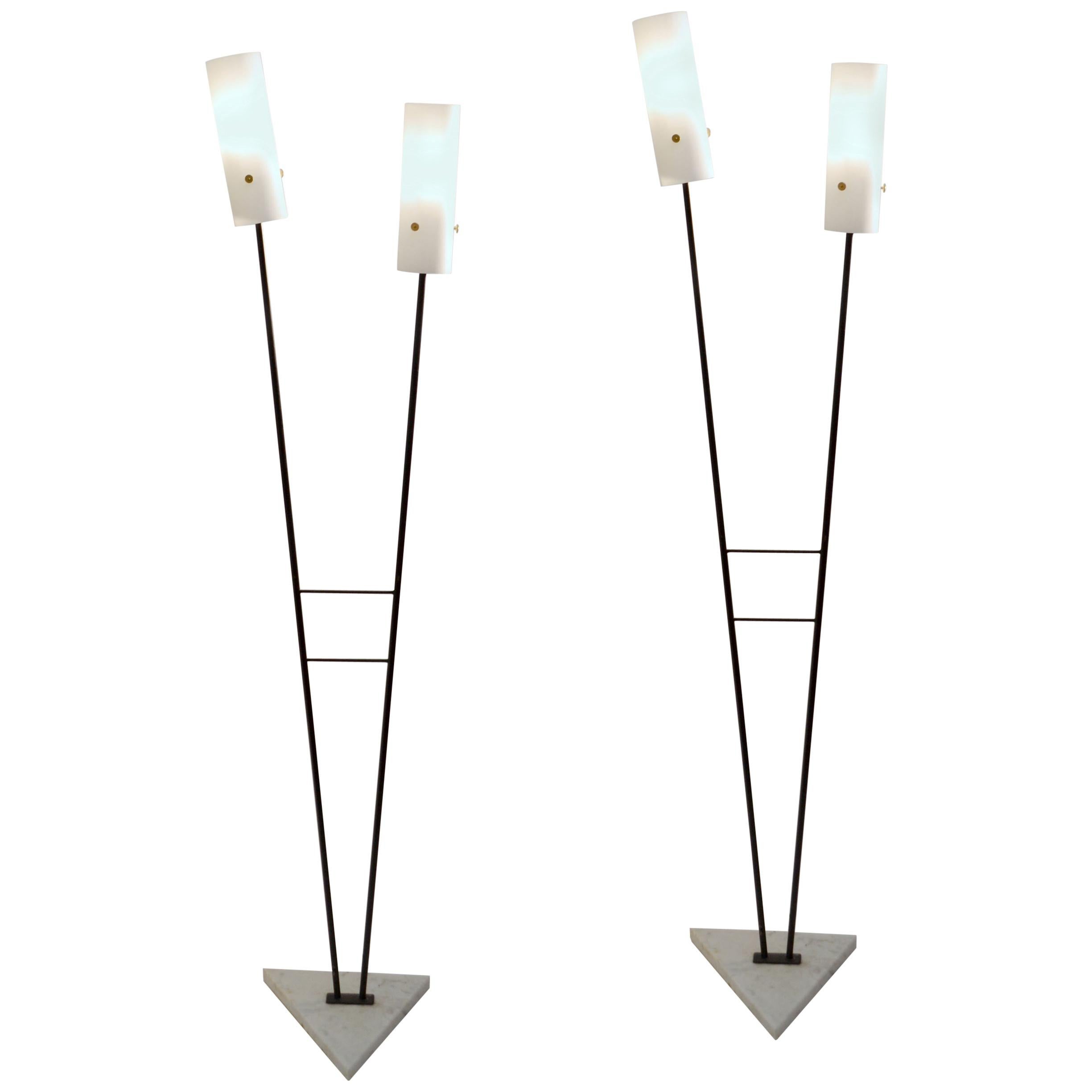 Pair of Black and White Marble Stilnovo Style Floor Lamps, 1960s, Italy
