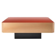 Contemporary QD15 Coffee Table with Glass, Brass and Bronzed Black Metal