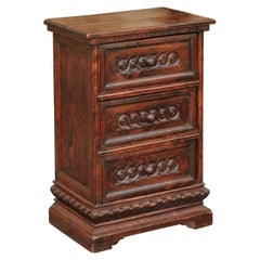 Petite Italian Walnut 1840s Commode with Three Drawers and Guilloche Motifs