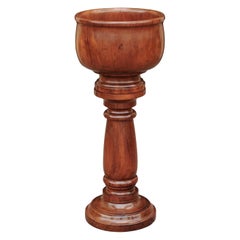 Antique English Walnut Treenware Bowl Resting on Turned Pedestal, circa 1880
