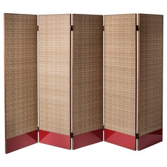Contemporary QD24 Floor Screen with Silk, Velvet, Walnut and Lacquered Wood 