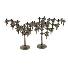 Collection of 21 Chrome Sculptural Stackable Candle Holders by BMF Nagel