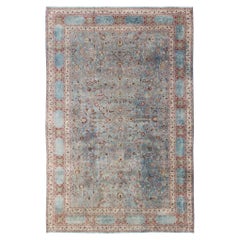 Antique Large Persian Mashhad On Light Blue Background by Keivan Woven Arts