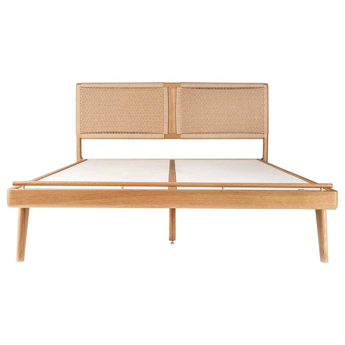 Minimalist MidCentury Modern Queen Size Bed with Woven Can Headboard