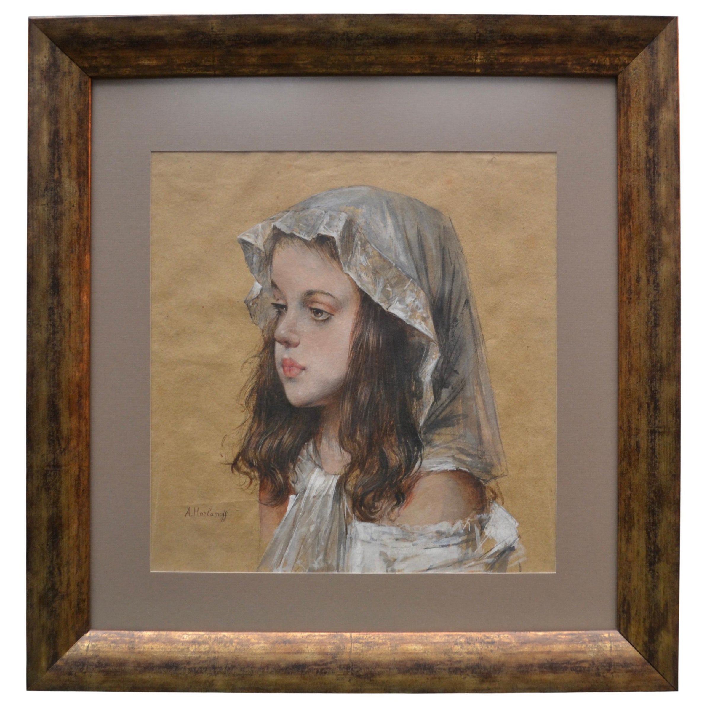 Portrait of a Young Girl by Alexei Harlamoff For Sale