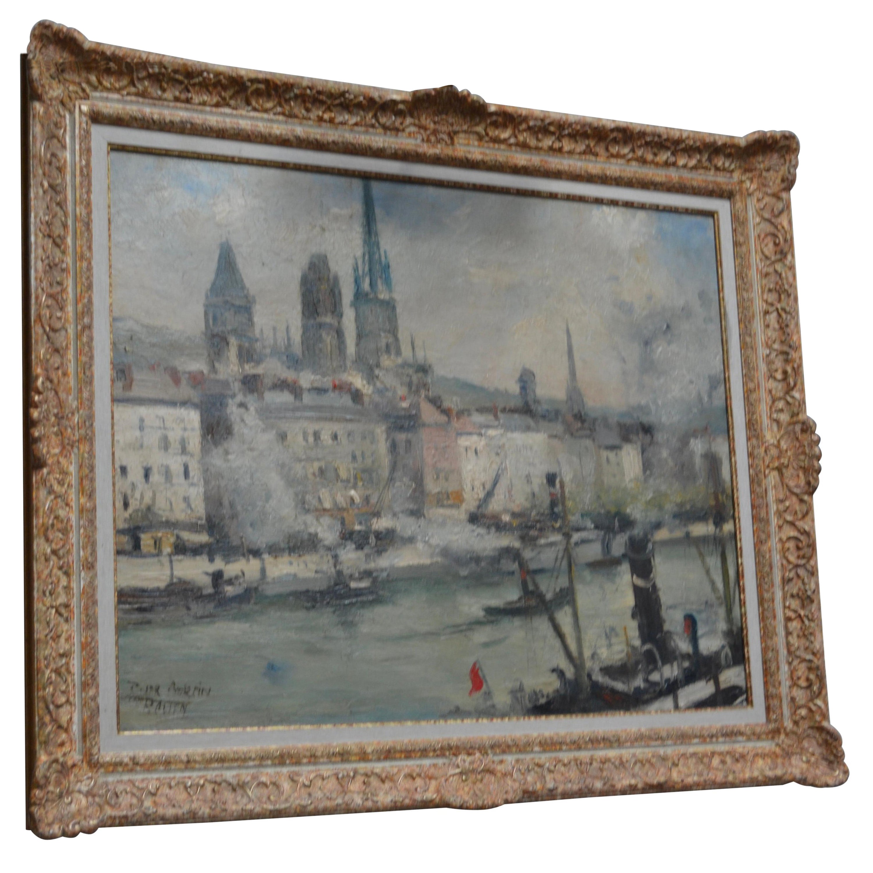 Paiting impressionniste intitulé La Seine à Rouen par  L'artiste français Roger Bertin en vente