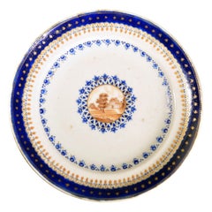 Assiette en porcelaine bleue émaillée d'exportation chinoise fabriquée pour le marché américain