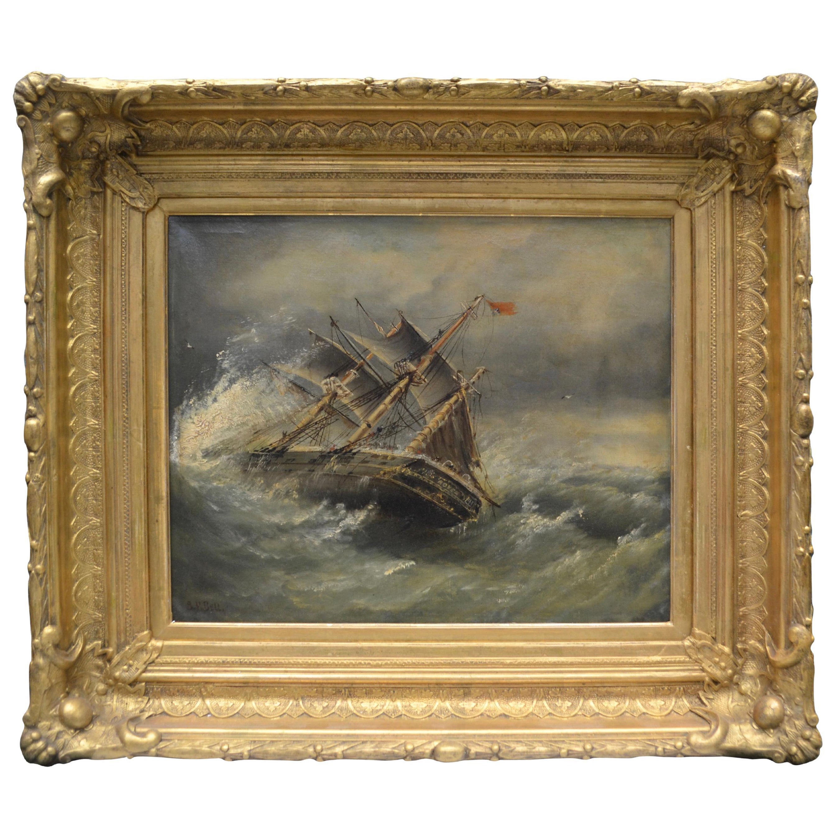  Peinture du 19ème siècle intitulée "Shipwrecked" par l'artiste English Stuart Henri Bell  en vente