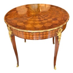 Antique French, Marquetry and Gilt Bronze Round Centre Table Attributed to Linke