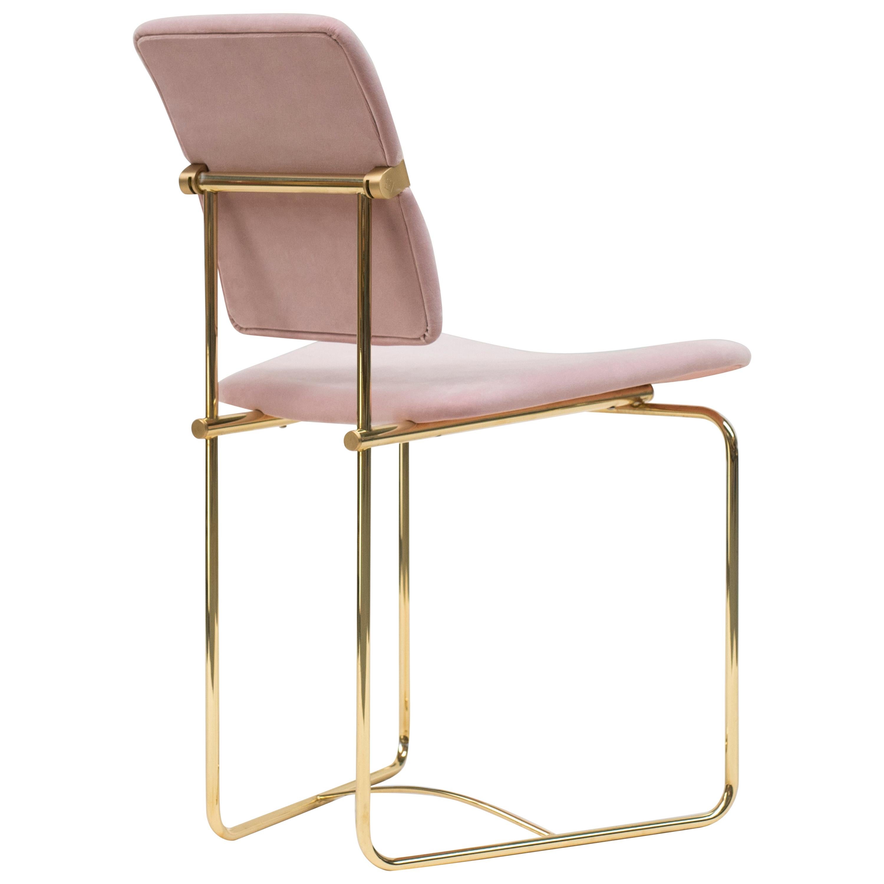 Peter Ghyczy Chair Urban ‘S02’ Brass Gloss / Pink Fabric