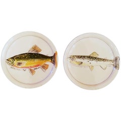 Vintage Carole Harman Ceramic Dishes Painted with Fish, Arctic Char & Ouananiche Salmon