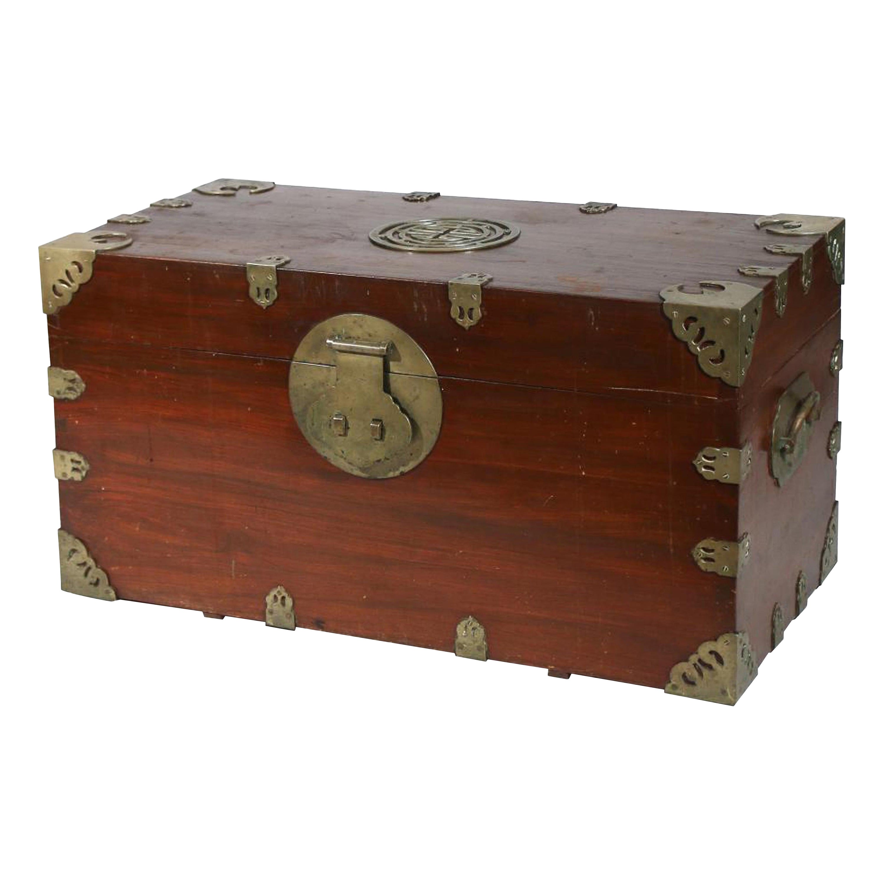 Chinese Camphor Wood Sailor's Large Brass-Bound Sea or Campaign Chest & Lock For Sale