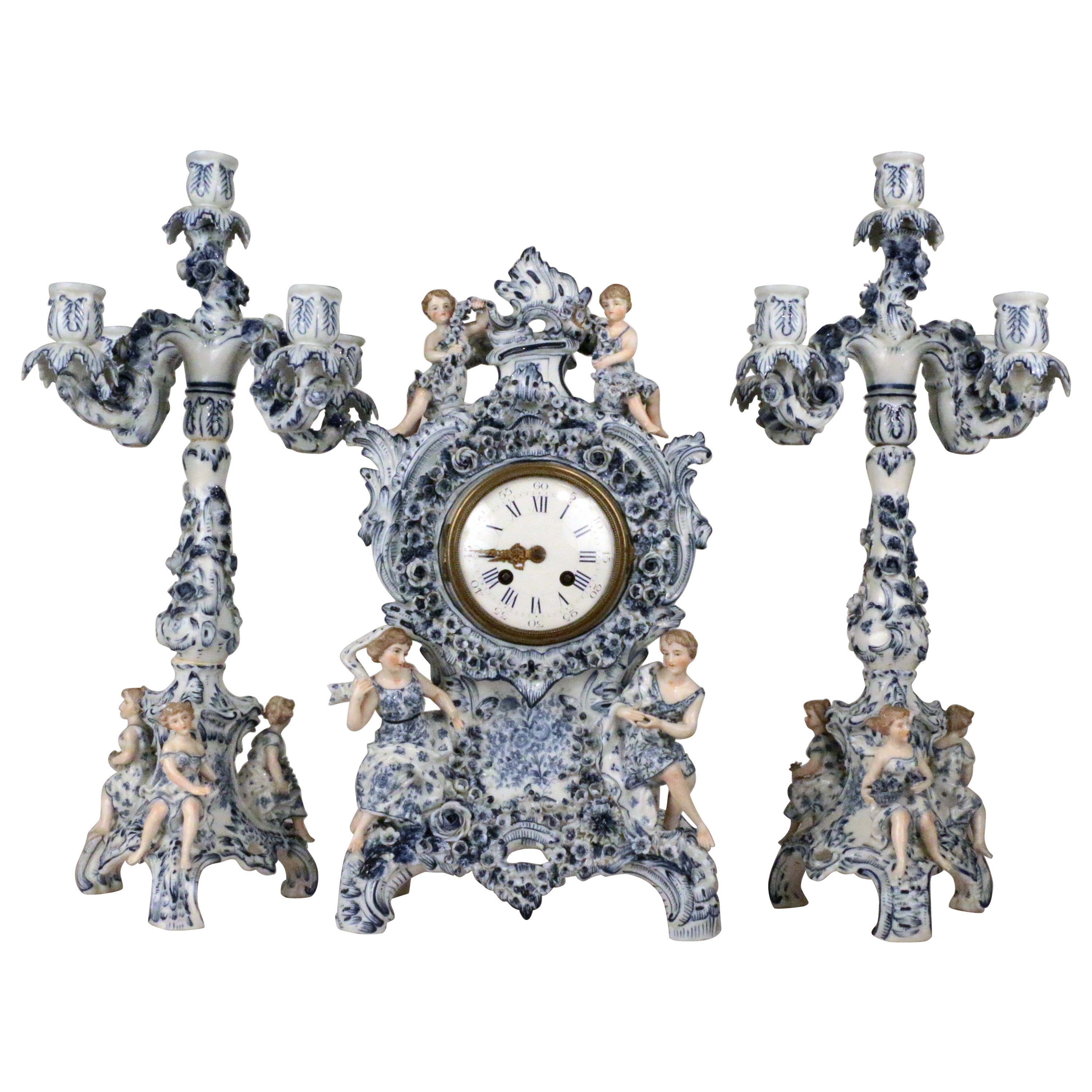 Antique English Bronze ThreePiece Clock Garniture Set For Sale at 1stDibs