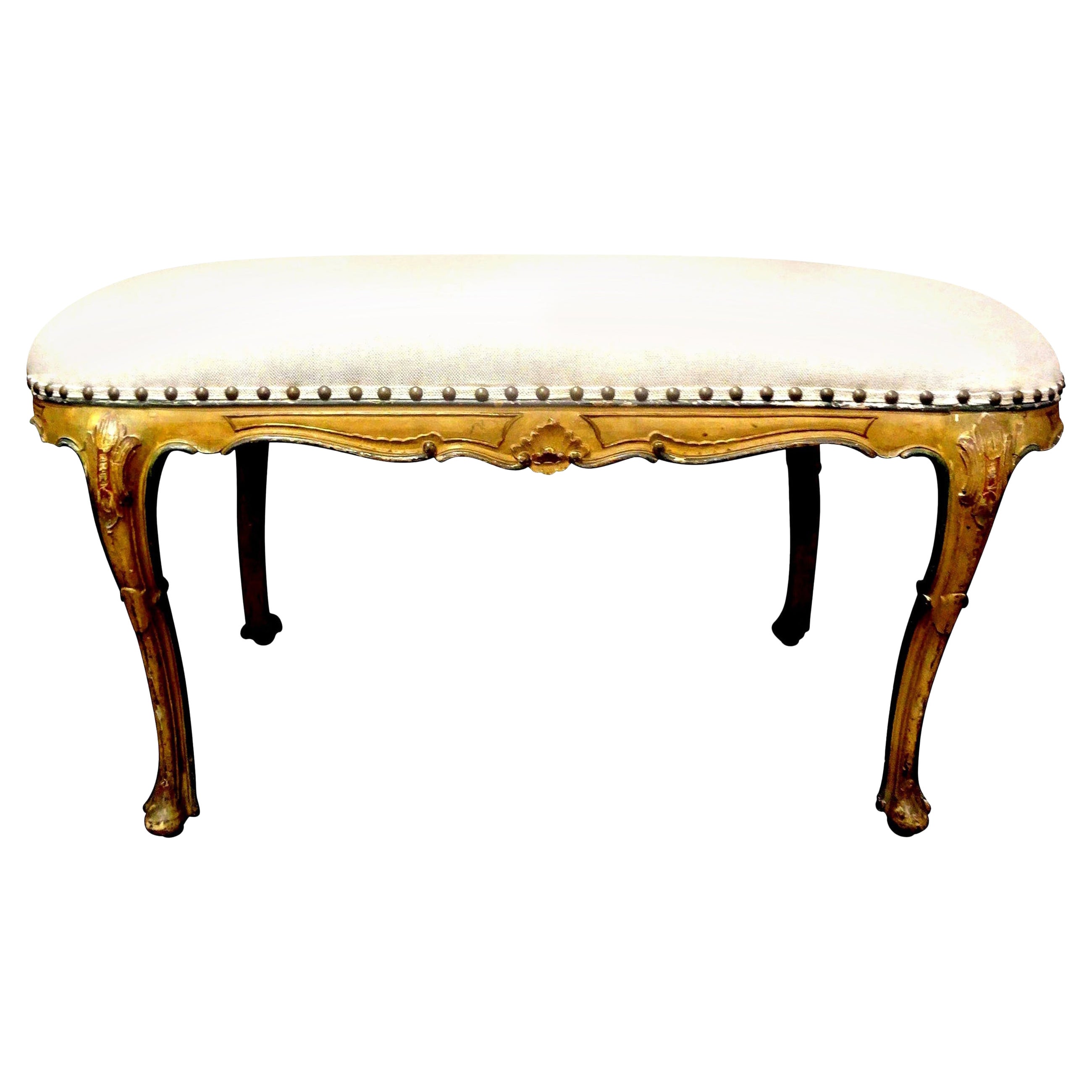 Ancien banc italien peint de style Régence / Louis XV