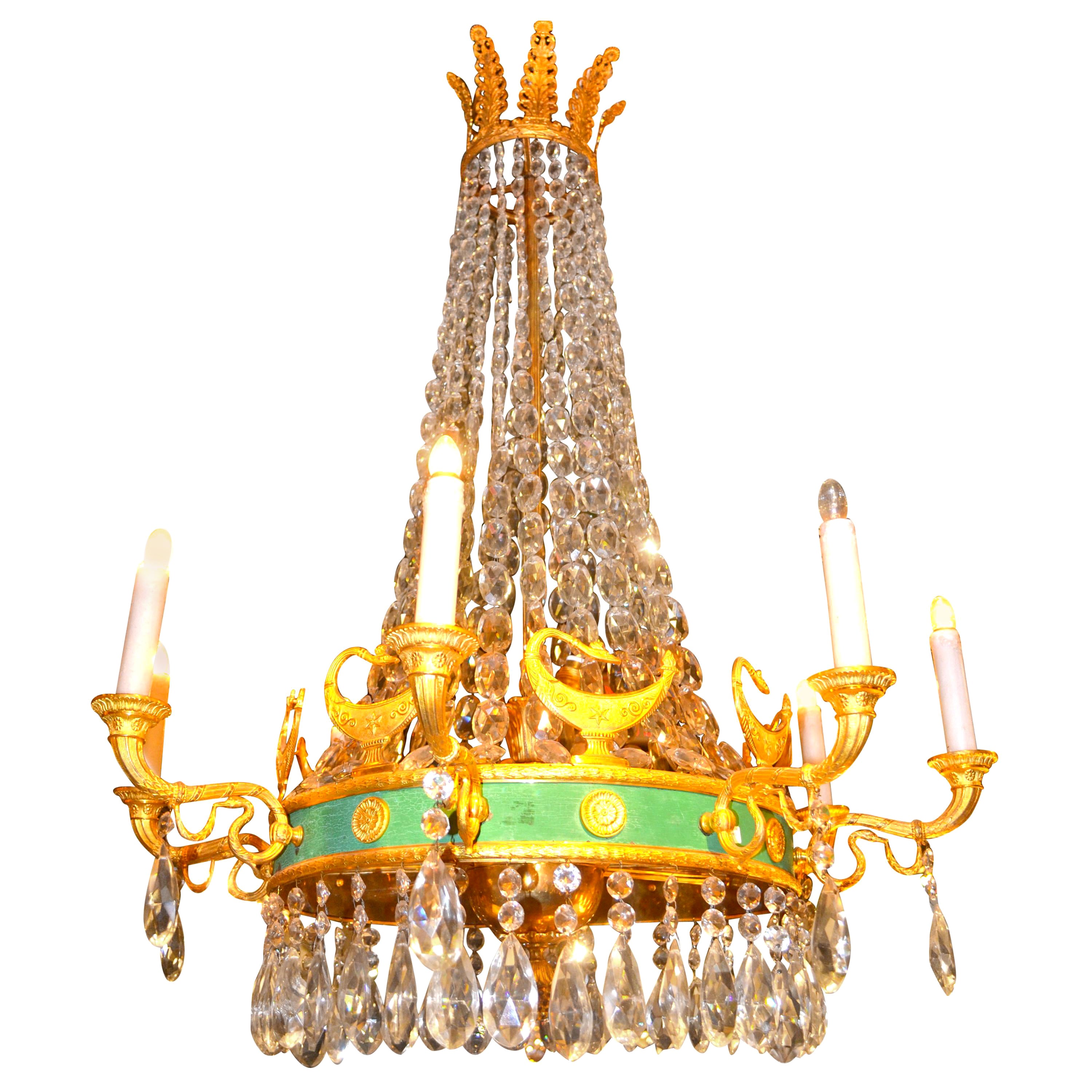 Lustre de style Empire à huit bras en cristal et bronze du XIXe siècle