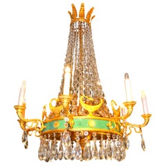 19th Century Empire Style Eight-Arm Crystal and Bronze Chandelier