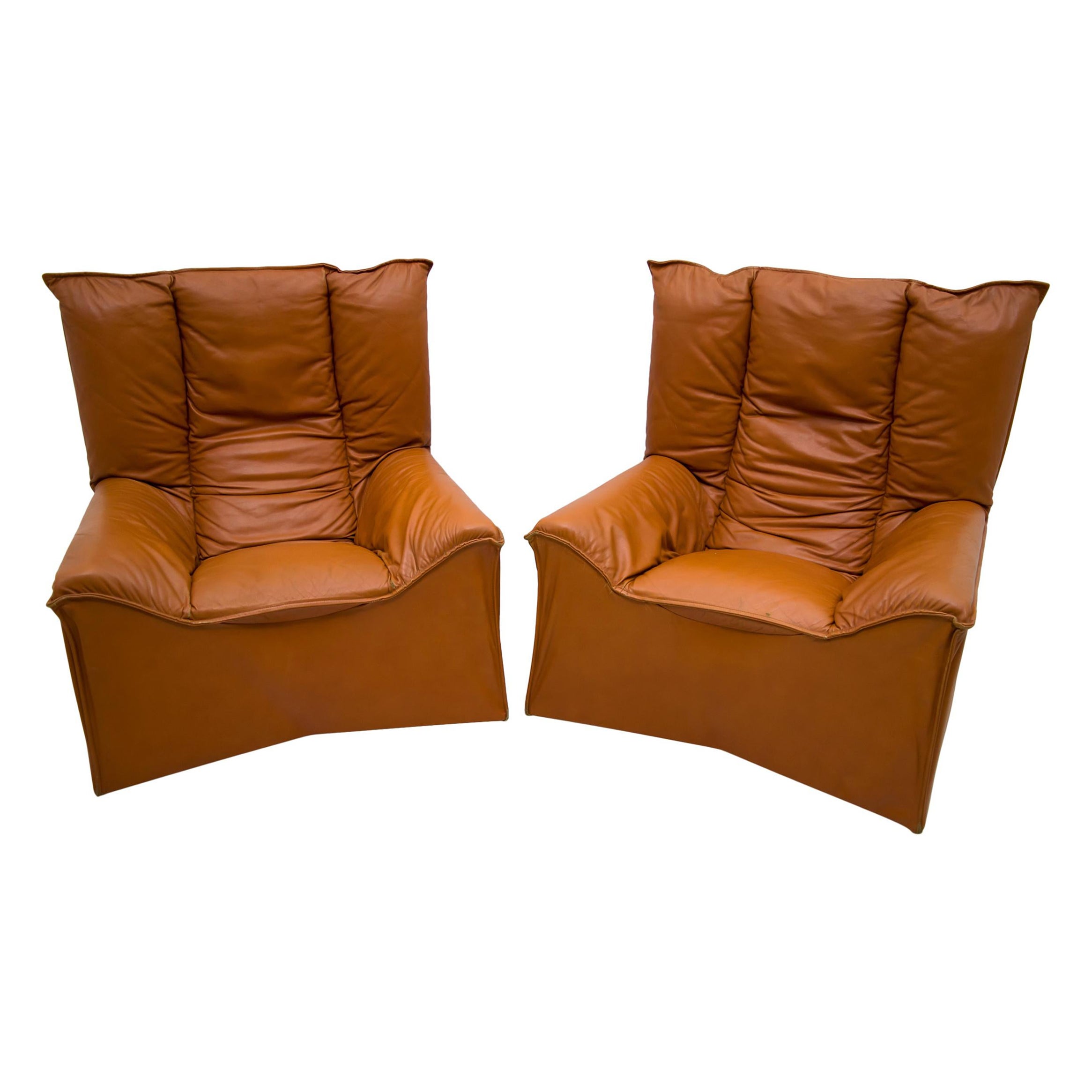 Pair of Mid-Century Modern Italian Real Leather Armchairs by Cinova, 1964s For Sale