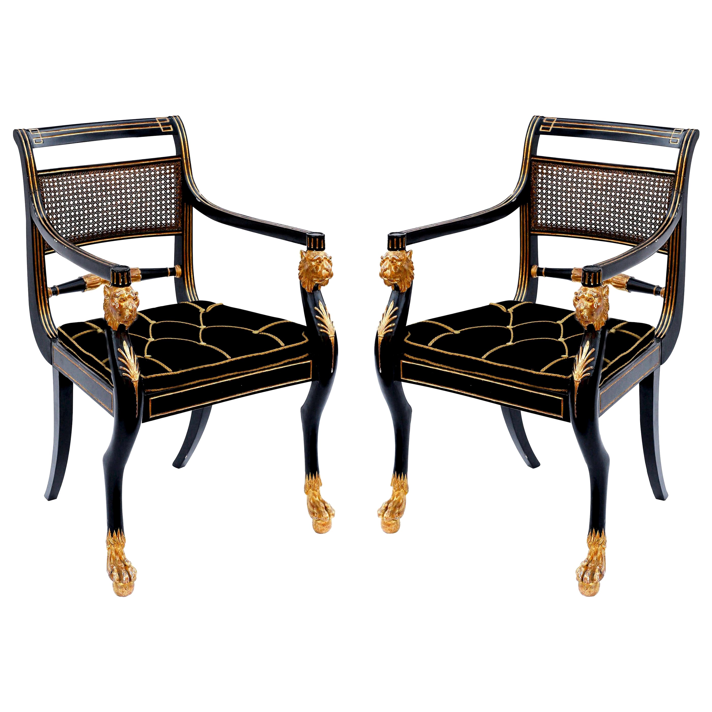Pair of Early 19th Century English Parcel-Gilt Armchairs Attributed to Gillows