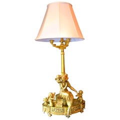 Large Louis XVI Style Gilt Bronze Figural Lamp