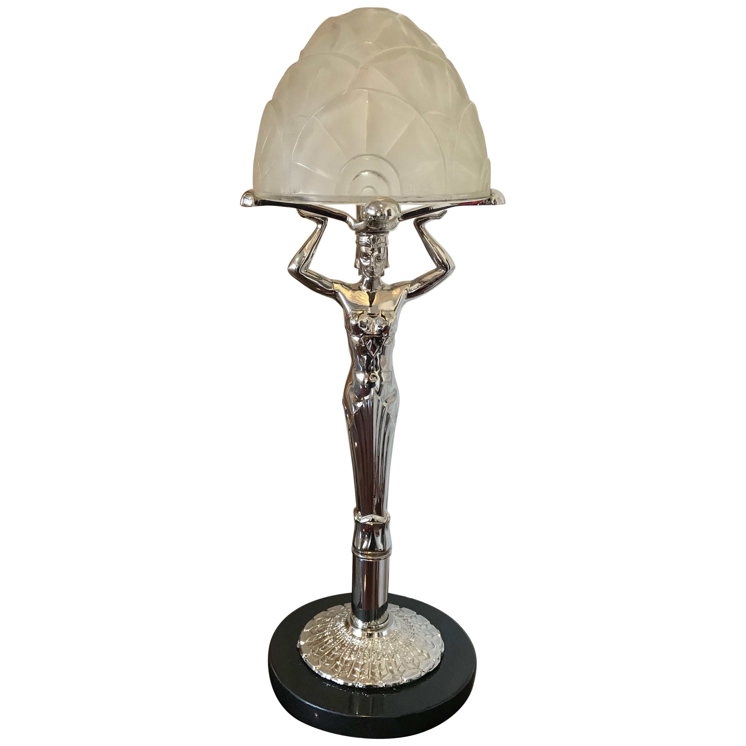 Female Art Deco Table Lamp Sculpture For Sale at 1stDibs