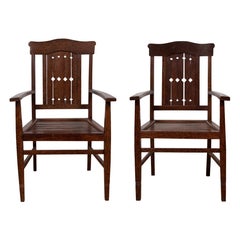 Vintage Dutch Colonial Armchair with Pierced Wooden Slats and Bonnet-Style Rail