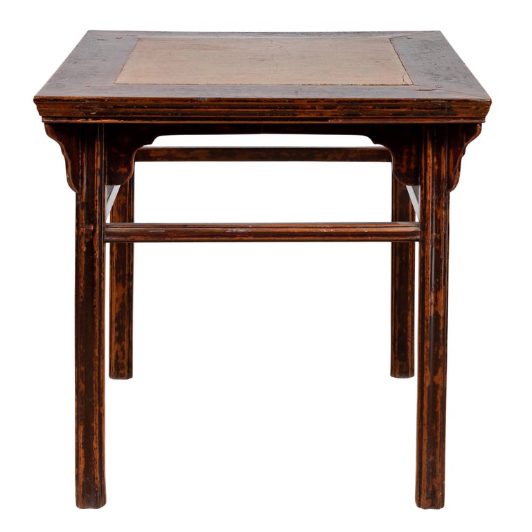 Chinese 19th Century Elmwood Center Hall Table with Ming Dynasty Stone Inset For Sale