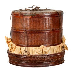 19th Century Tiered Food Basket with Stacking Parts, Paper and Rope Ties
