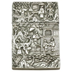Antique Chinese Export Silver Card Case, Circa 1870