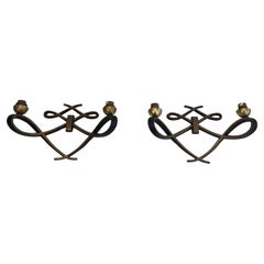 in the Style of Jules Leleu, Pair of Black Lacquered and Brass Design