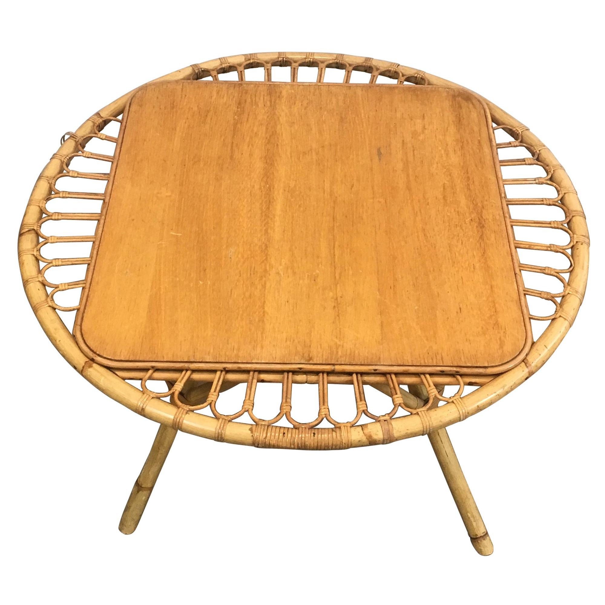 Rattan Trampoline Coffee Table. French Work. Circa 1950 For Sale