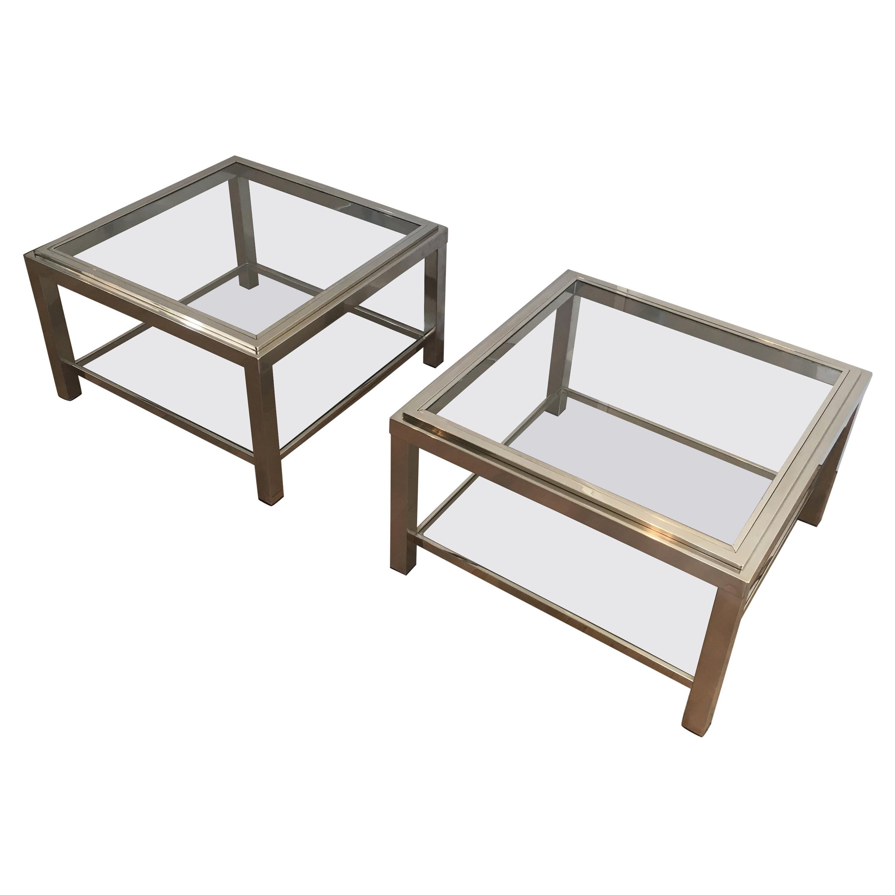 Pair of Important Chrome Side Tables, French, circa 1970