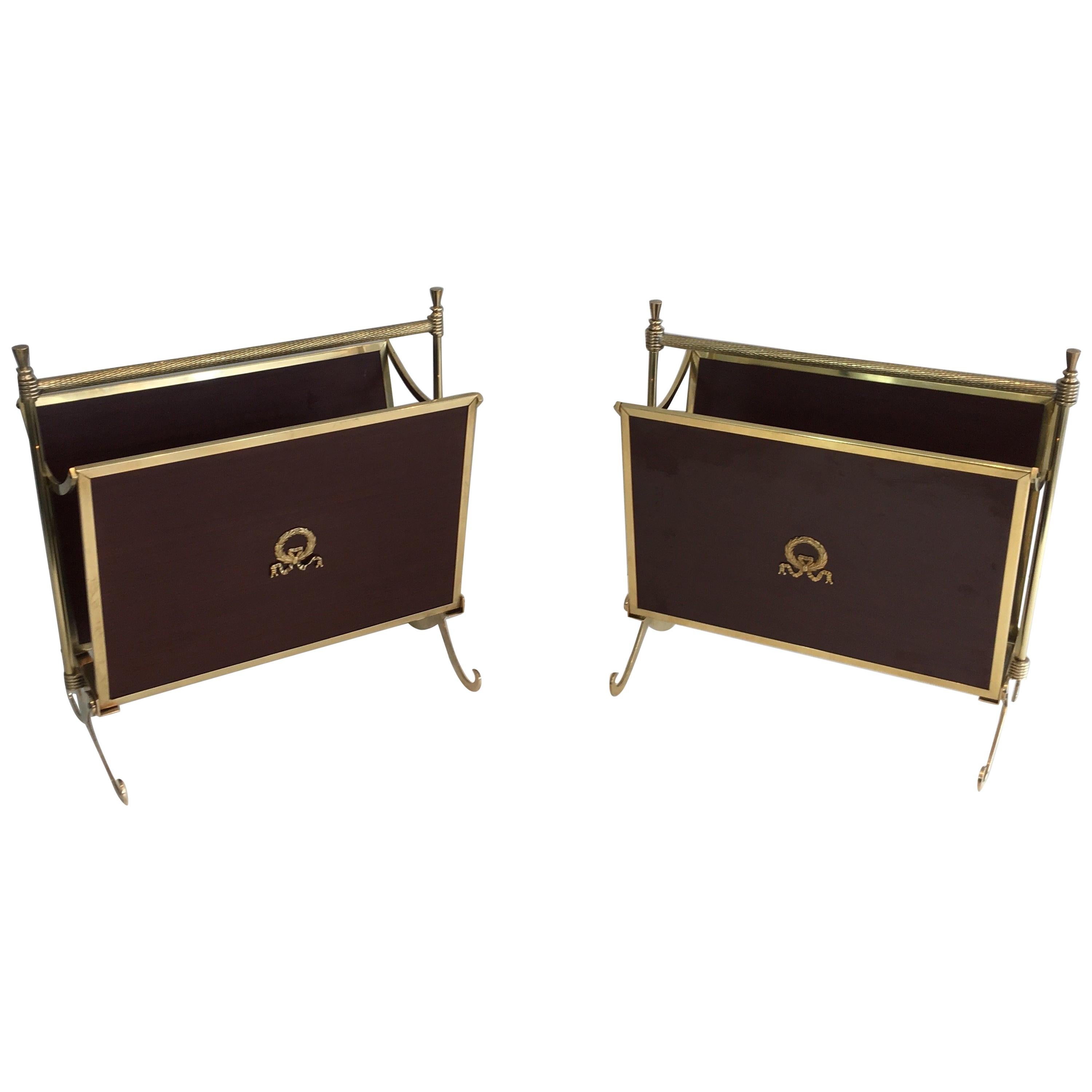 Coppia di portariviste in legno e ottone in stile neoclassico Attribuito alla Maison Jansen