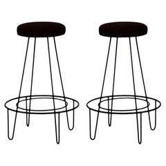 Pair of Minimalistic Bar Stools with Brown Suede Seats